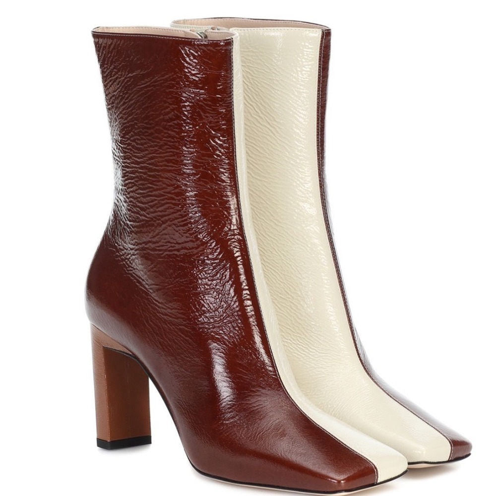ASOS Vintage Burgundy White Patent Leather Ankle Boots Women's Size 8